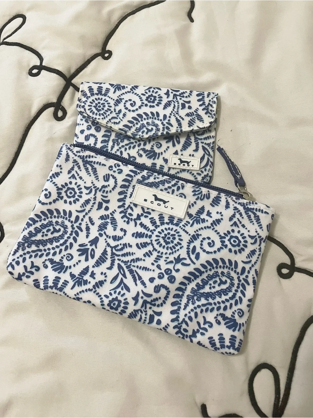 Scout Blue and White Paisley Pouch and Wallet Set